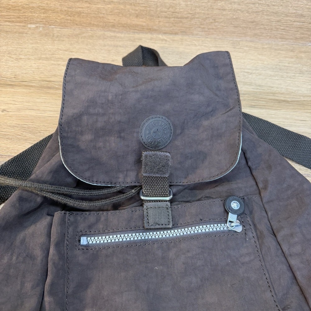 Kipling Mini Backpack Drawstring Textured Brown Nylon - Picture 7 of 12